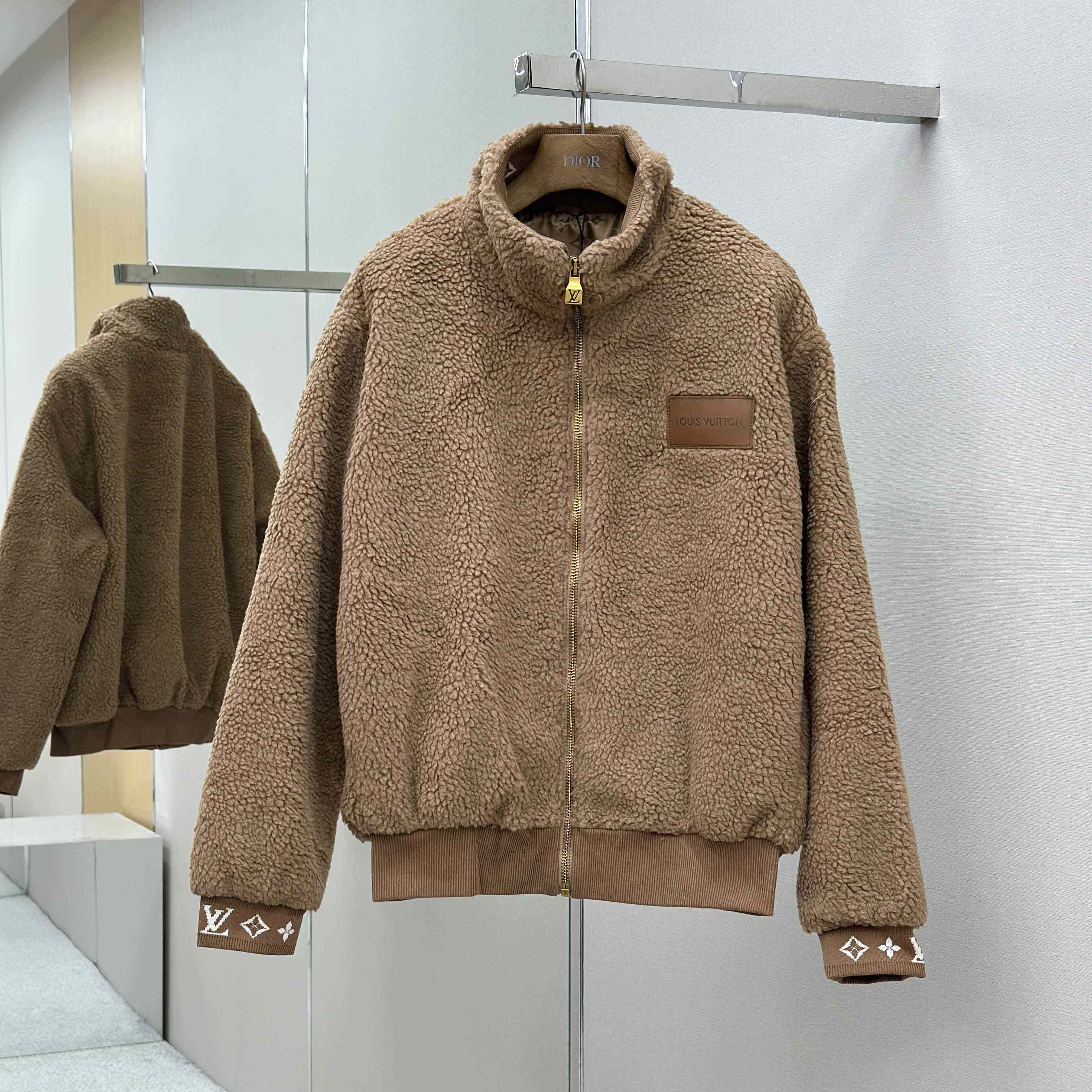 Louis Vuitton Leather Patch Fleece Blouson   1AFXTM Louis Vuitton Leather Patch Fleece Blouson   1AFXTM - DesignerGu