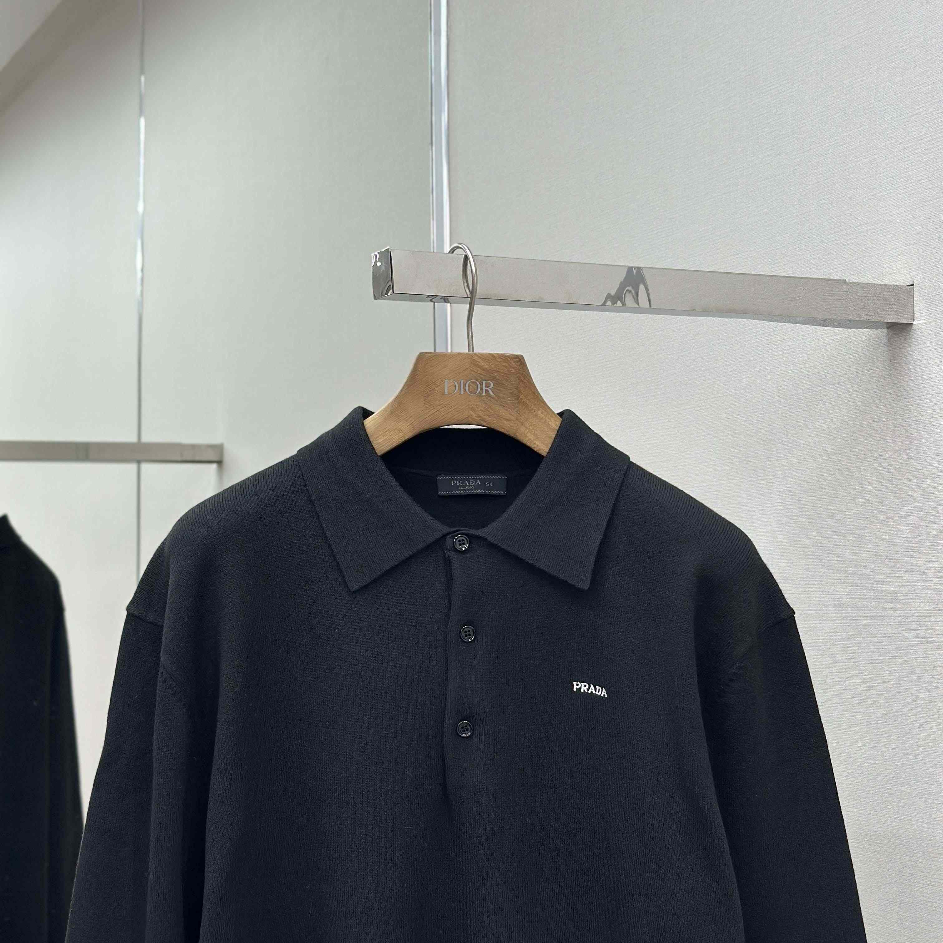 Prada Long-sleeved Superfine Wool Polo Sweater - DesignerGu