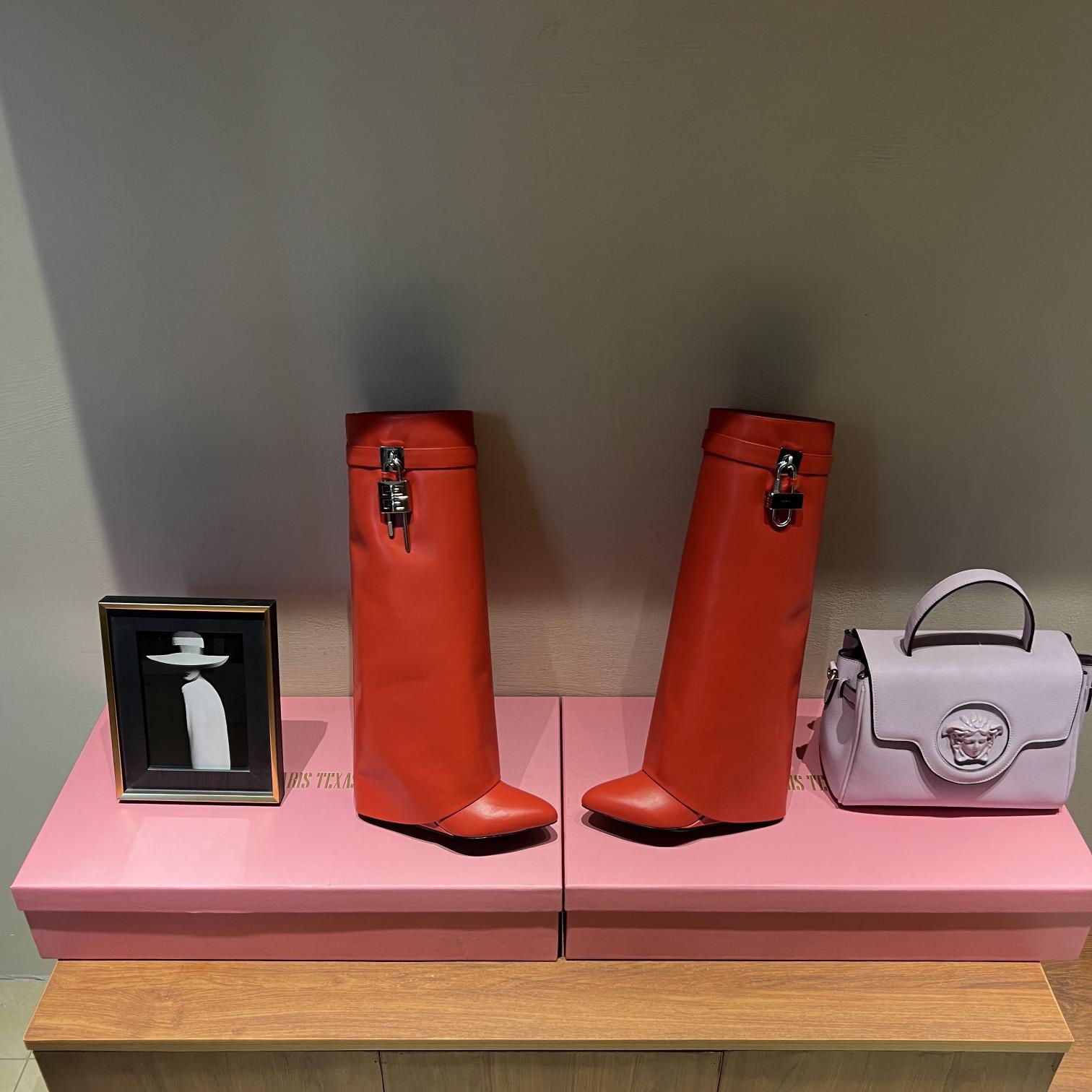 Givenchy Shark Lock Leather Knee-high Boots - DesignerGu