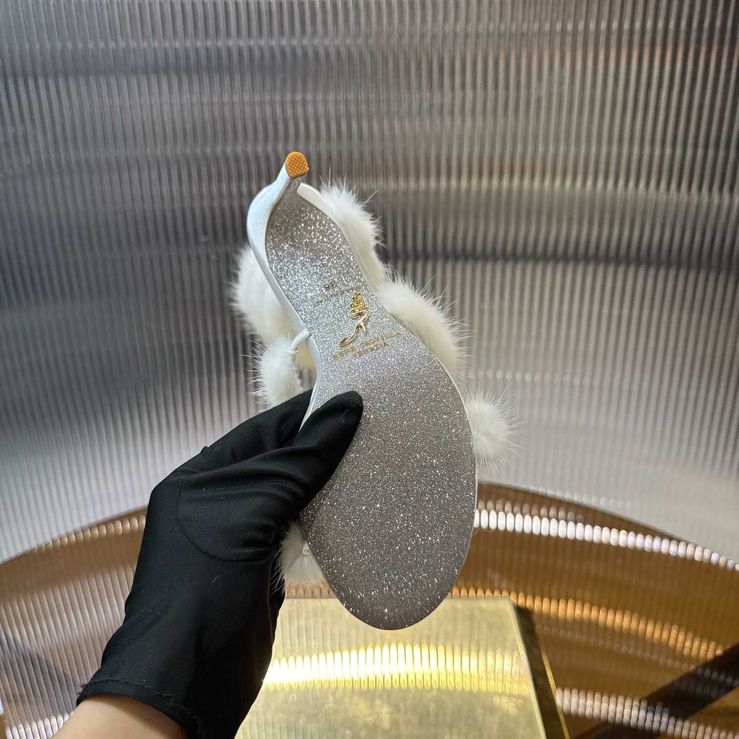 Rene Caovilla Lapin Fur-embellished 95mm Sandal   - DesignerGu