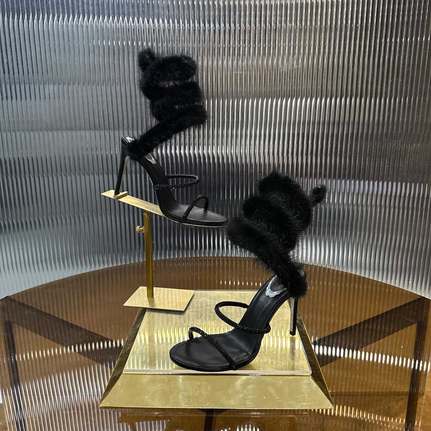 Rene Caovilla Lapin Fur-embellished 95mm Sandal   - DesignerGu