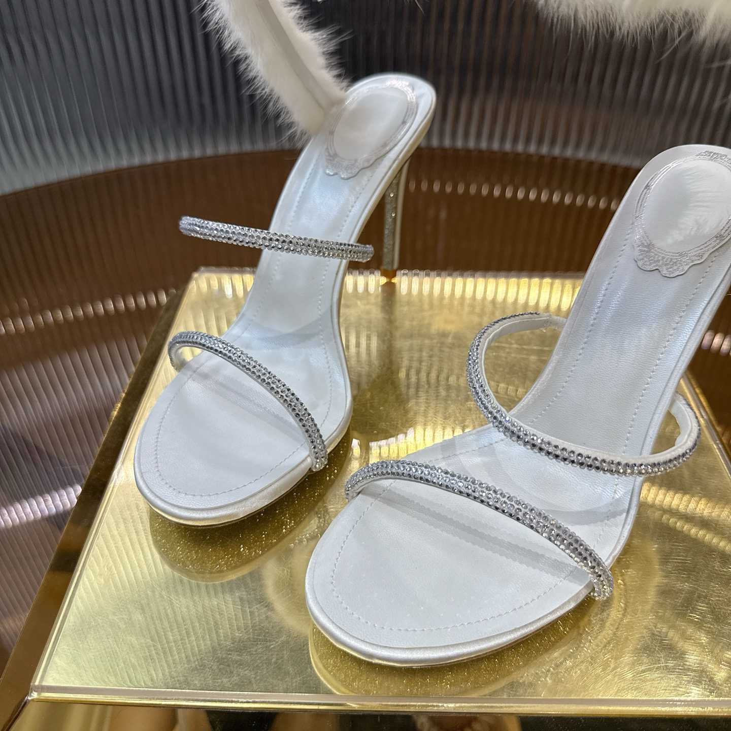 Rene Caovilla Lapin Fur-embellished 95mm Sandal   - DesignerGu