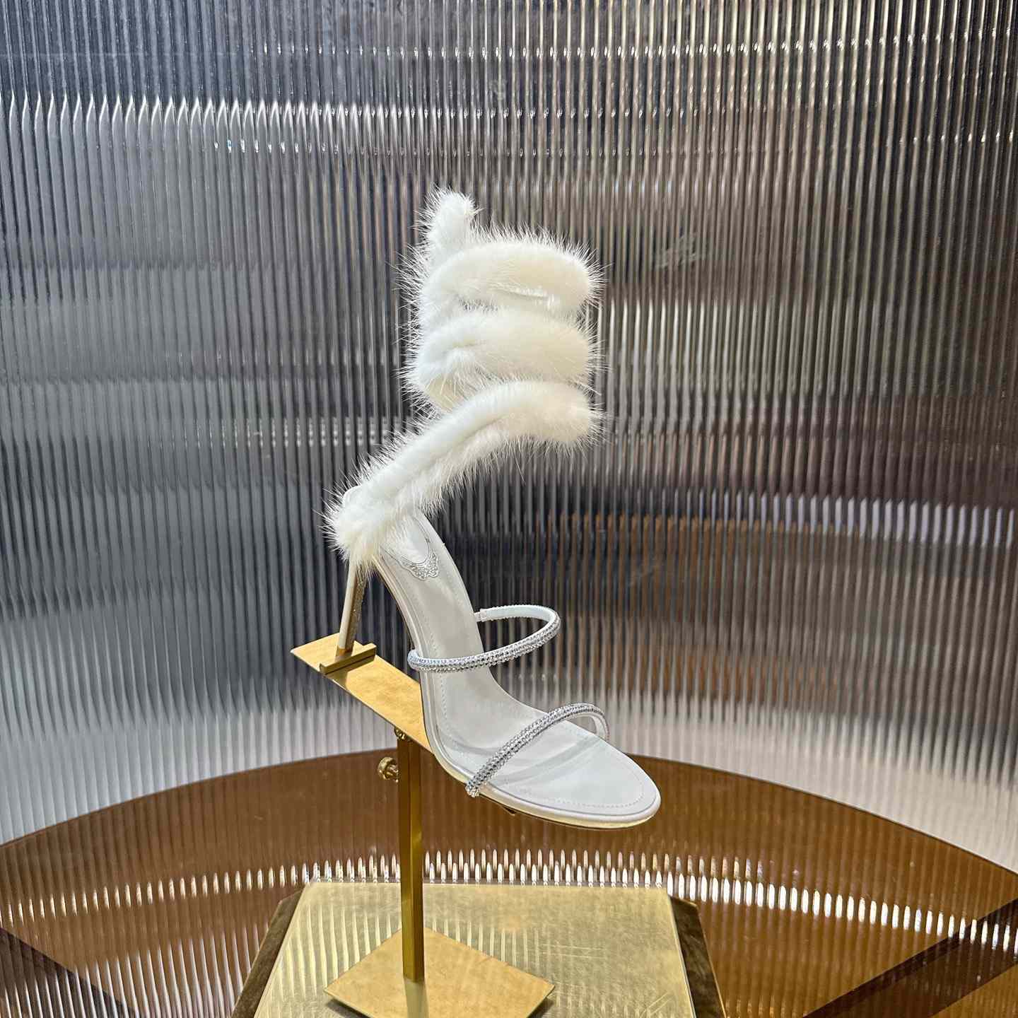 Rene Caovilla Lapin Fur-embellished 95mm Sandal   - DesignerGu