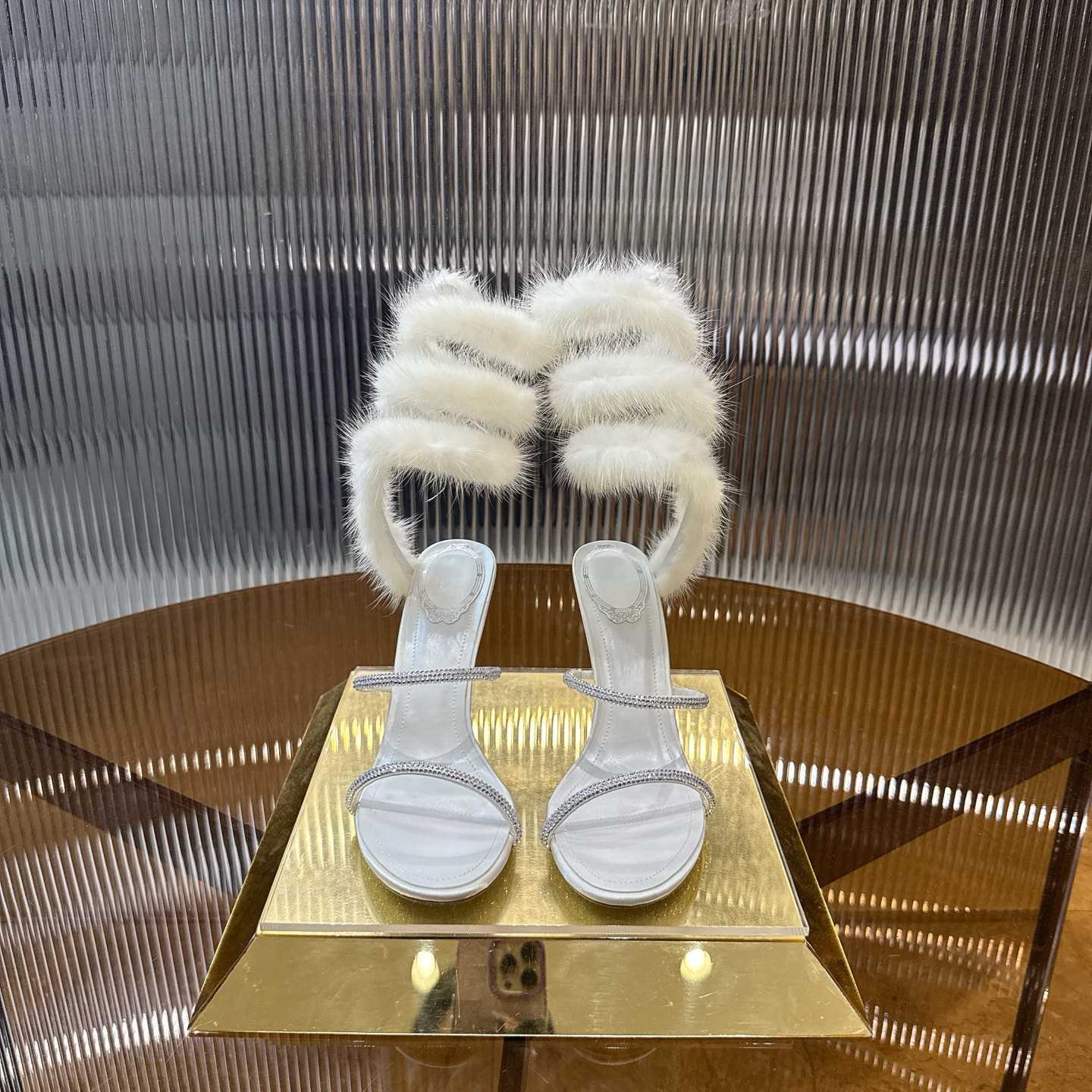 Rene Caovilla Lapin Fur-embellished 95mm Sandal   - DesignerGu