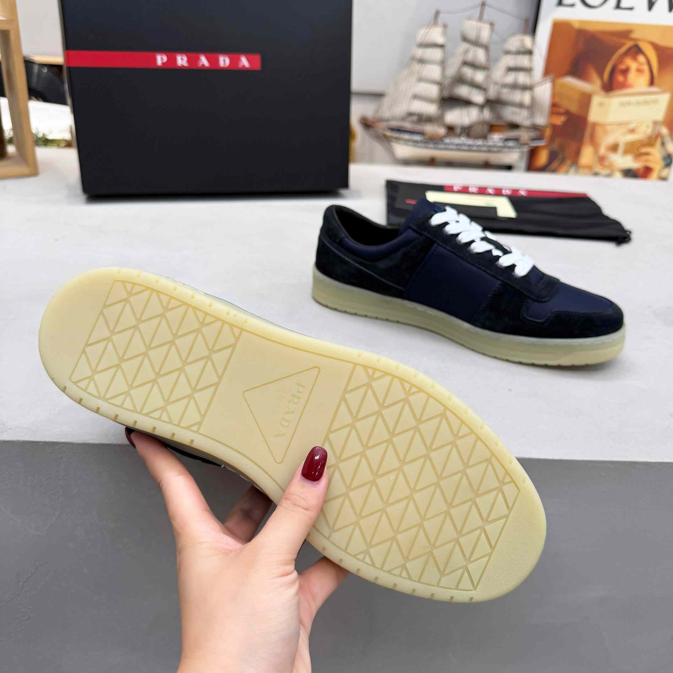 Prada Downtown Eyelets-detail Suede Sneakers - DesignerGu