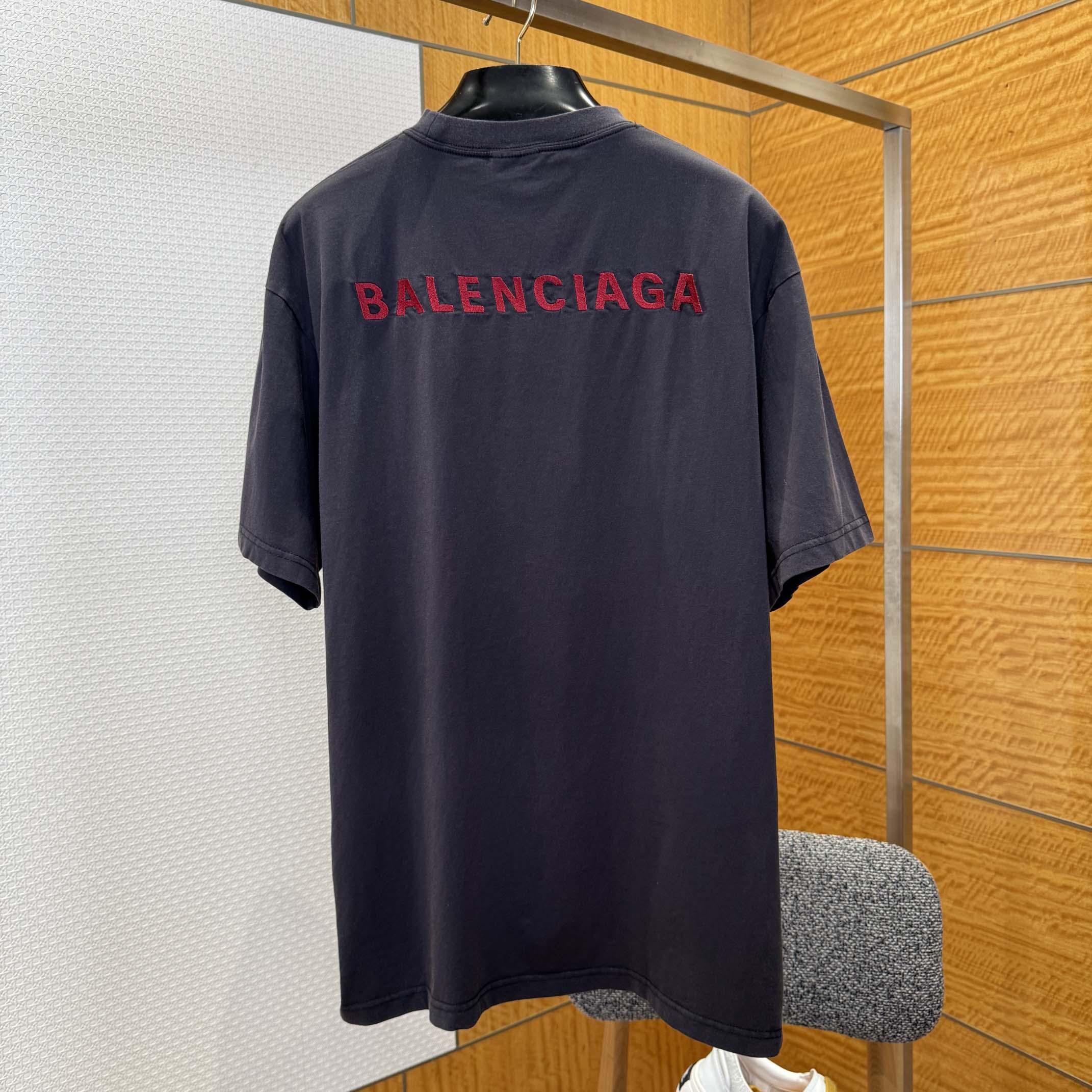 Balenciaga Back T-Shirt Medium Fit in Faded Black /Red - DesignerGu