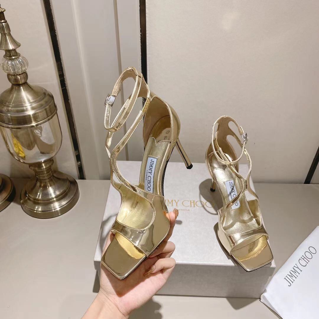 Jimmy Choo Gold Liquid Metal Leather Sandals  - DesignerGu