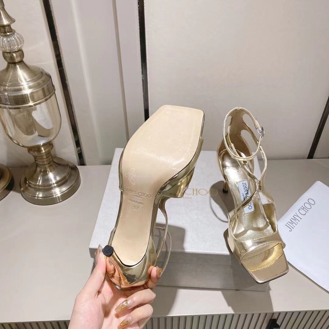 Jimmy Choo Gold Liquid Metal Leather Sandals  - DesignerGu
