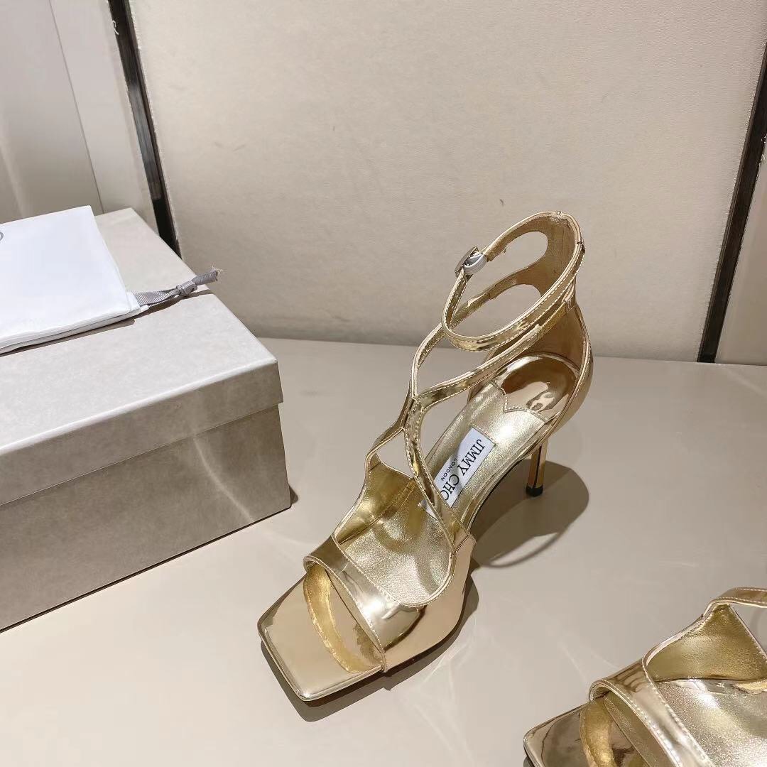 Jimmy Choo Gold Liquid Metal Leather Sandals  - DesignerGu