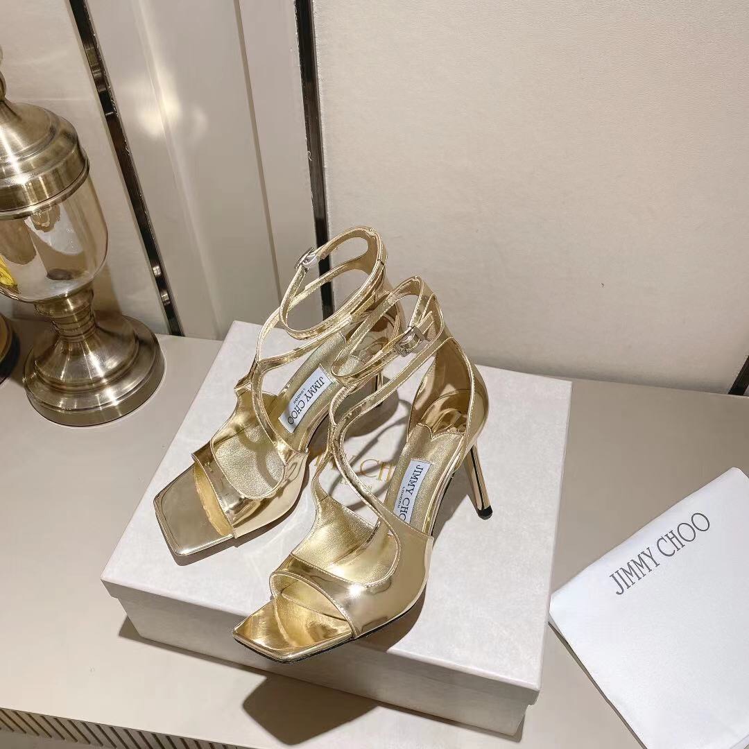 Jimmy Choo Gold Liquid Metal Leather Sandals  - DesignerGu