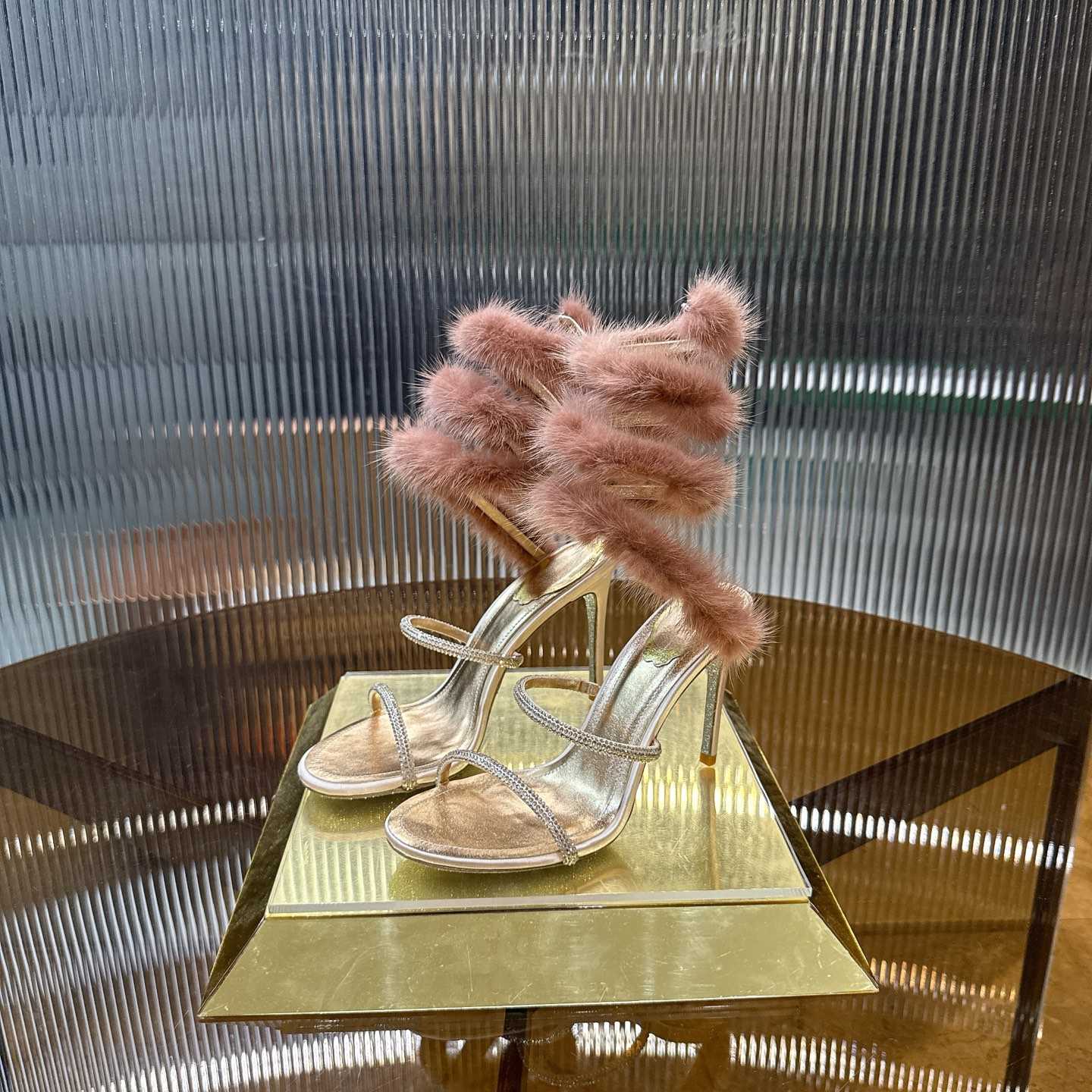 Rene Caovilla Lapin Fur-embellished 95mm Sandal   - DesignerGu