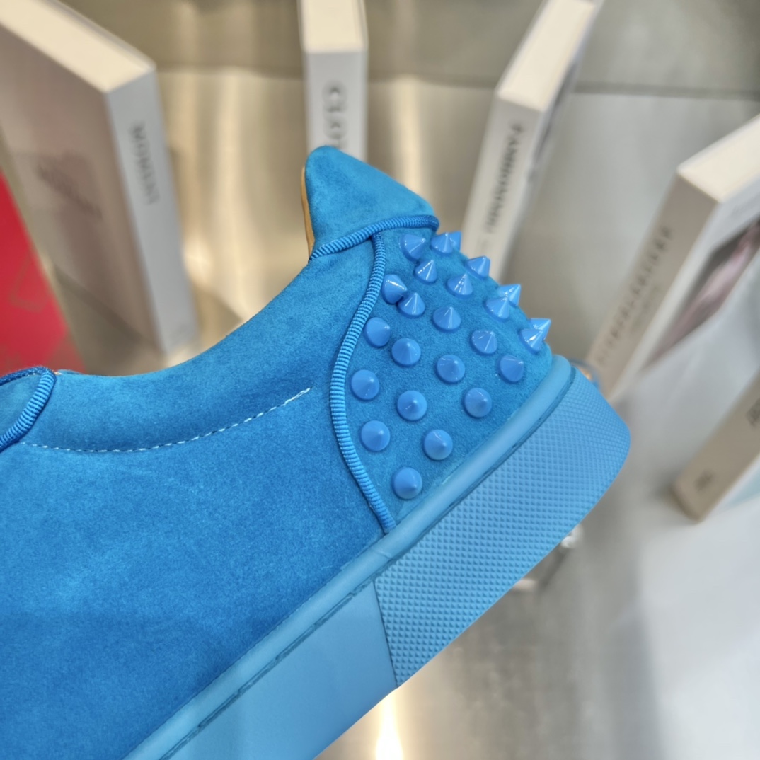 Christian Louboutin Louis Junior Spikes Orlato Flat 'Blue' - DesignerGu