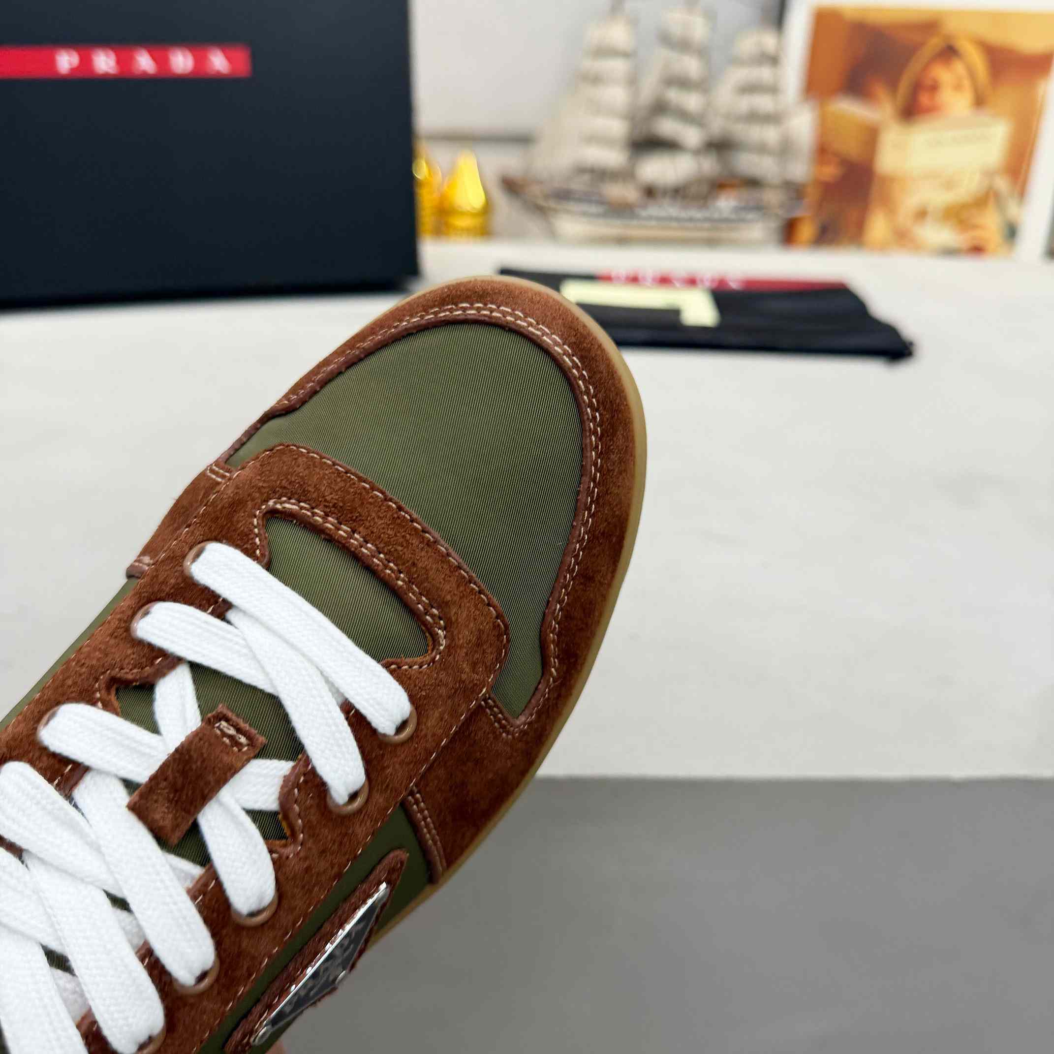 Prada Downtown Re-Nylon And Suede Sneakers - DesignerGu