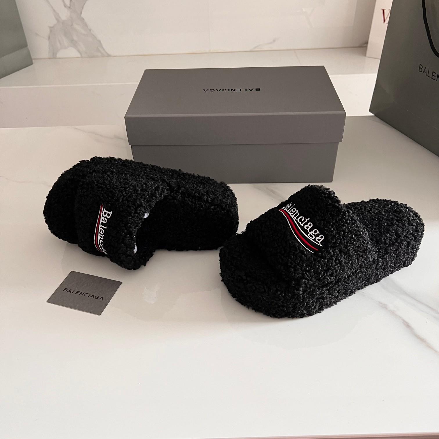 Balenciaga Furry Slide Sandals - DesignerGu