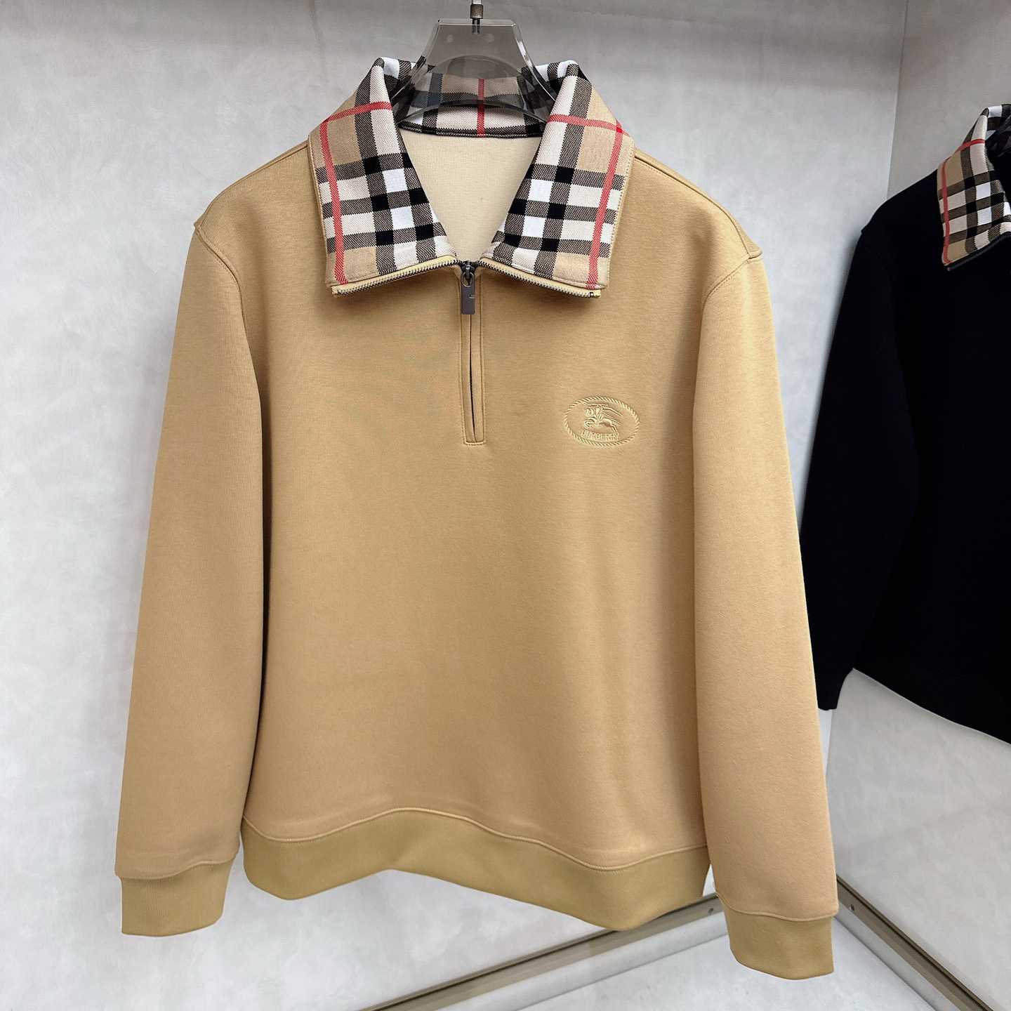 Burberry Check Collar Cotton Half-zip Sweatshirt - DesignerGu