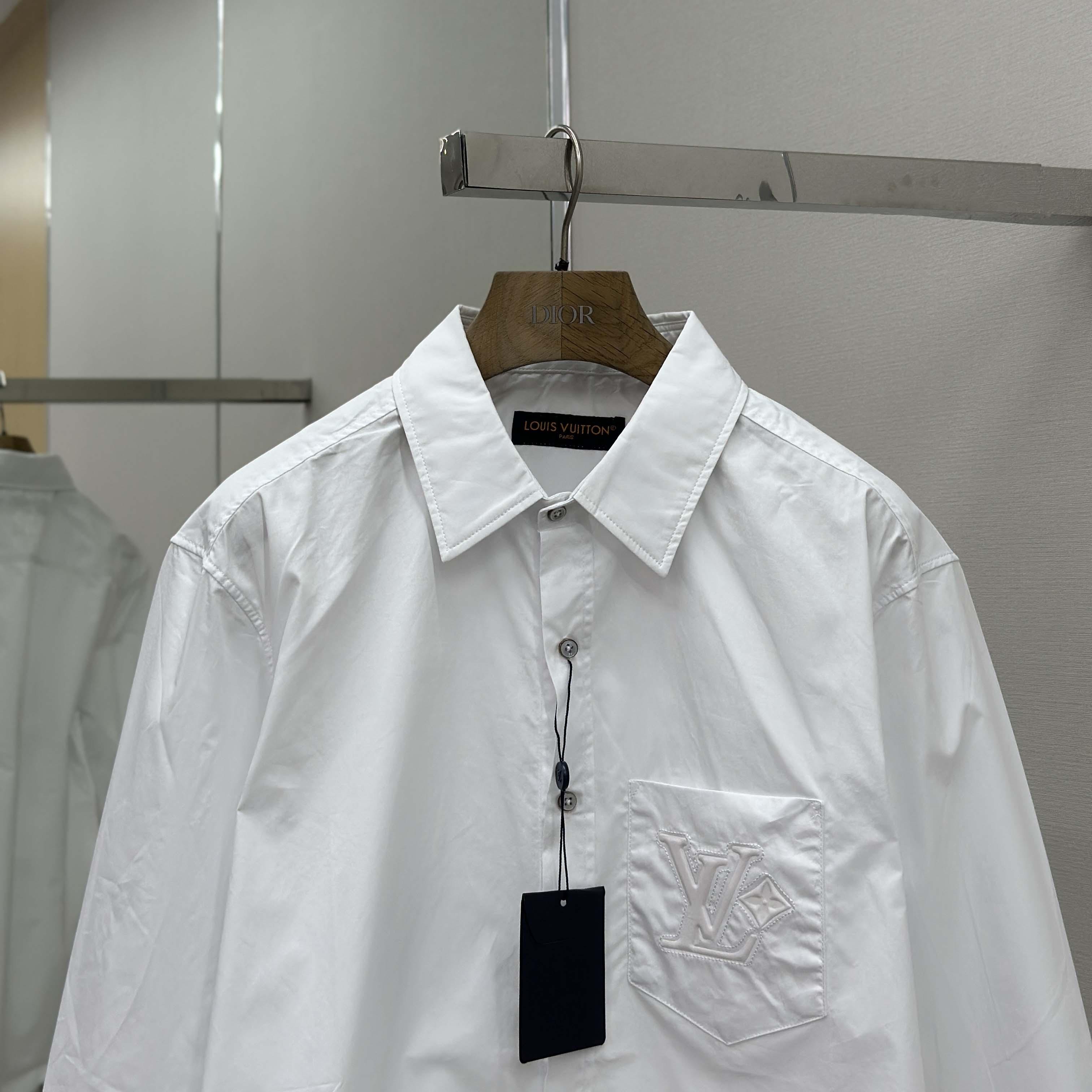 Louis Vuitton Embossed Signature Long-Sleeved Cotton Shirt   1AHVY7 - DesignerGu