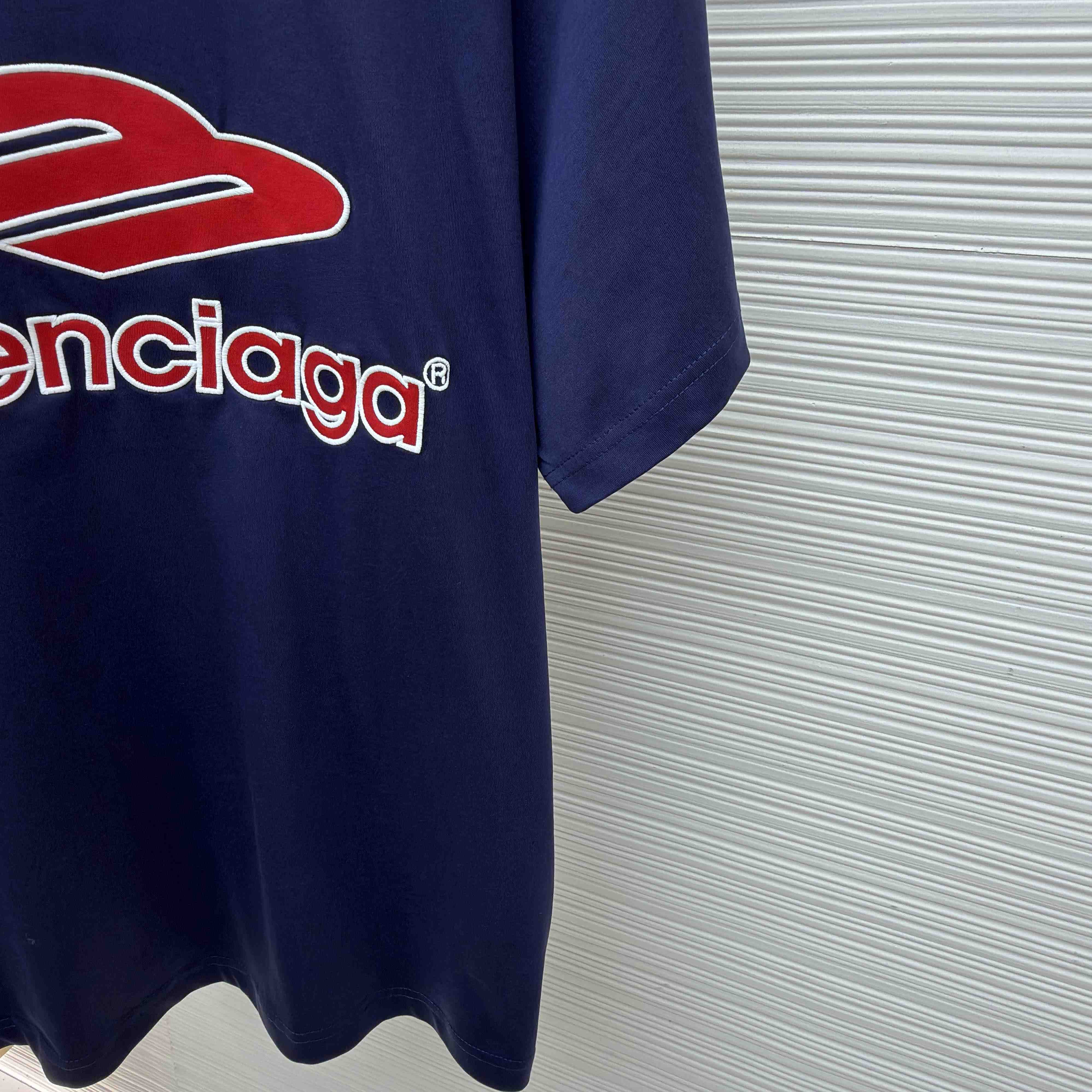 Balenciaga B Football V-Neck T-Shirt Oversized In Dark Navy - DesignerGu