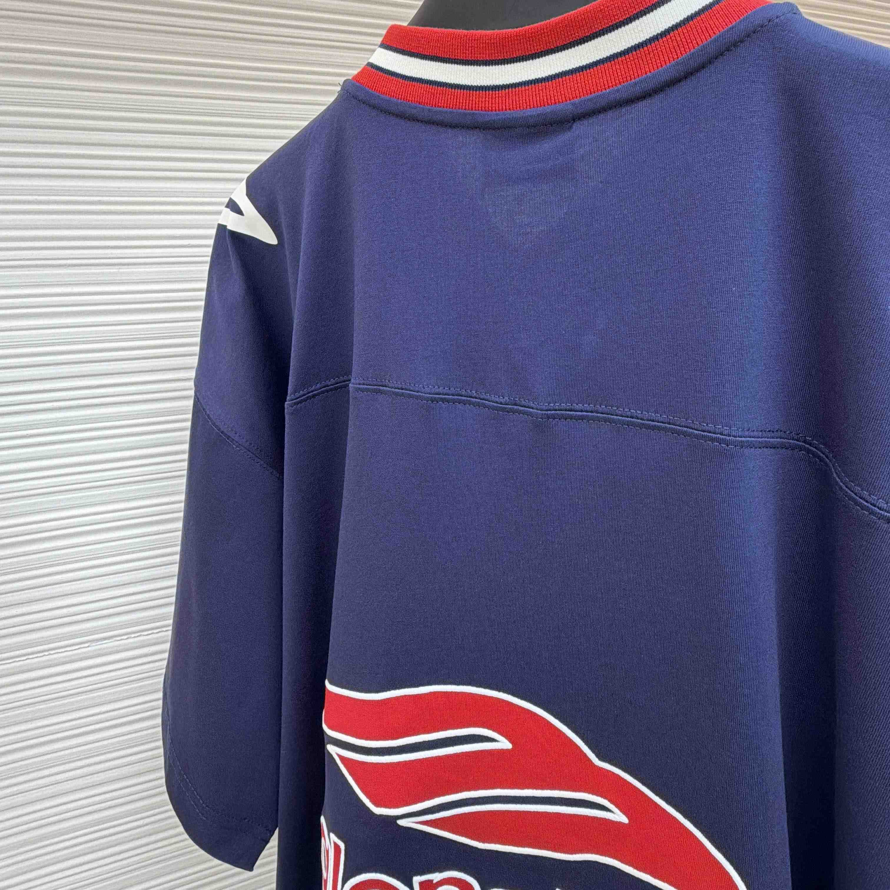 Balenciaga B Football V-Neck T-Shirt Oversized In Dark Navy - DesignerGu