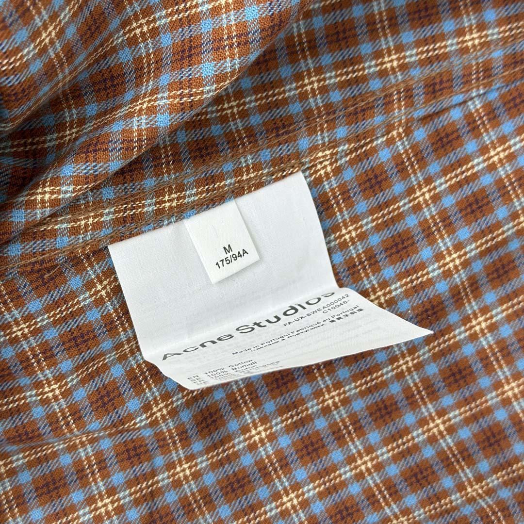 Acne Studios Brown Relaxed Checked Flannel Shirt with Striped Arm Panel - DesignerGu