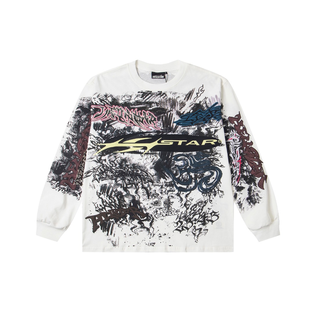 Hellstar Graffiti Long-Sleeve 'White' - DesignerGu