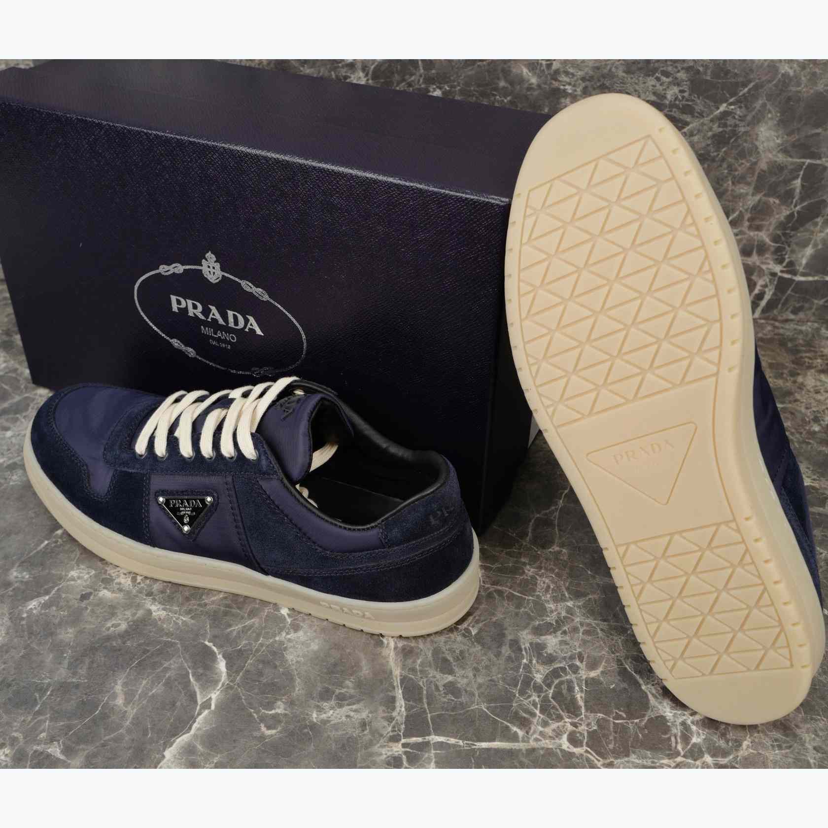 Prada Downtown Re-Nylon And Suede Sneakers - DesignerGu