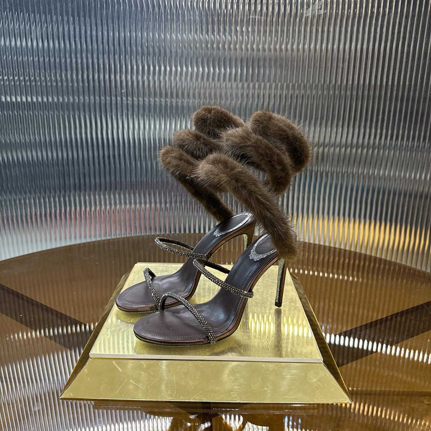 Rene Caovilla Lapin Fur-embellished 95mm Sandal   - DesignerGu